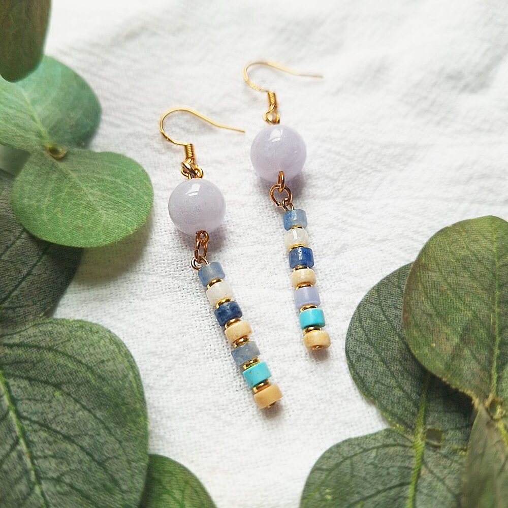 Coastal Aquamarine Turquoise Earrings – Boho Gold Dangles, Beachy Handmade - Picture 7 of 7